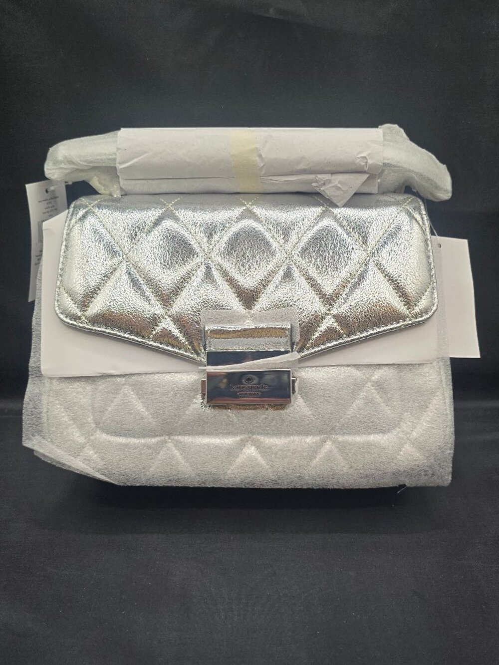 Kate Spade Carey Metallic Quilted Small Flap Shoulder Bag KE395 Lunar Light
